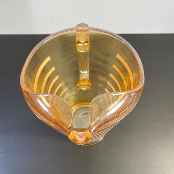 Vintage Amber Iridescent Carnival Glass Pitcher White Stripe Pattern Ice Lip - Picture 3 of 10